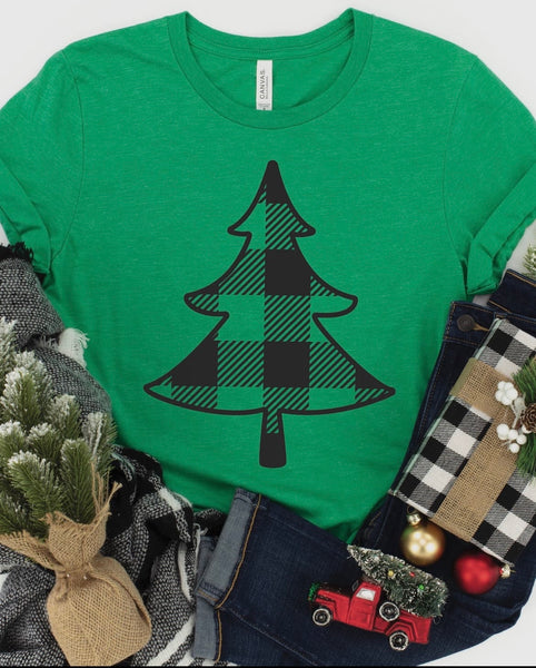 Green Buffalo Plaid Christmas Tree Tee