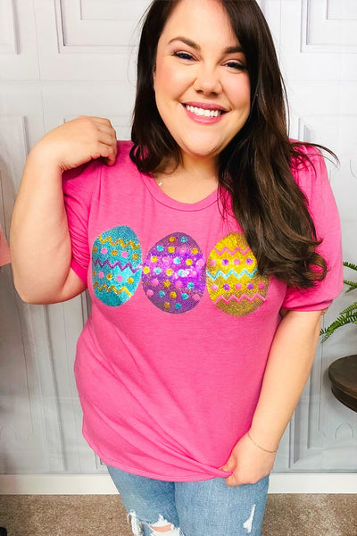 Turn Heads Hot Pink Sequin Easter Egg Terry Top - Online Only!