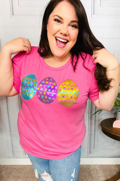 Turn Heads Hot Pink Sequin Easter Egg Terry Top - Online Only!