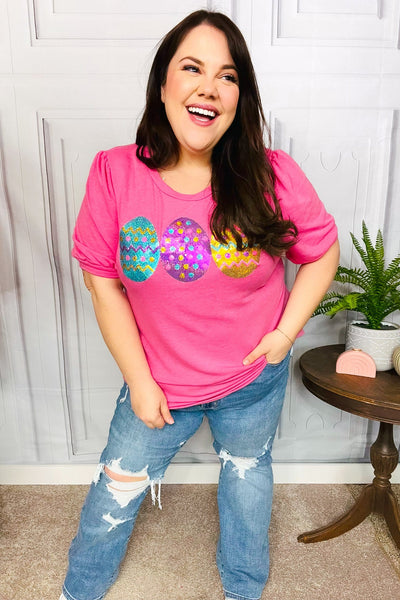 Turn Heads Hot Pink Sequin Easter Egg Terry Top - Online Only!