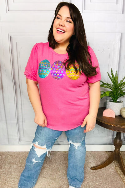 Turn Heads Hot Pink Sequin Easter Egg Terry Top - Online Only!