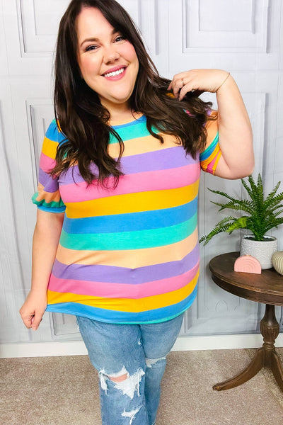 Can't Look Away Multicolor Stripe Bubble Sleeve Terry Top - Online Only!