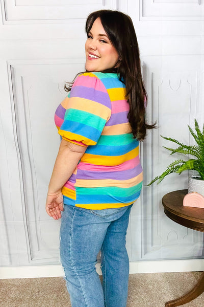 Can't Look Away Multicolor Stripe Bubble Sleeve Terry Top - Online Only!