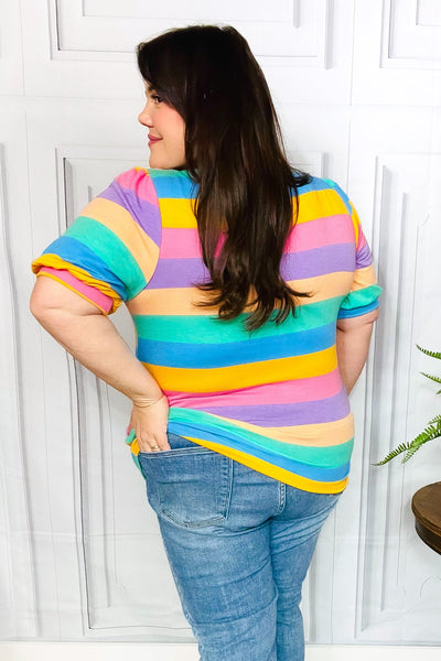 Can't Look Away Multicolor Stripe Bubble Sleeve Terry Top - Online Only!