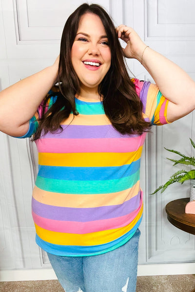 Can't Look Away Multicolor Stripe Bubble Sleeve Terry Top - Online Only!