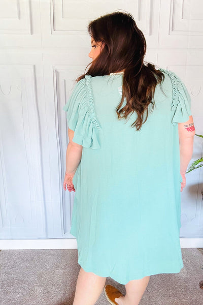 Out For The Day Sage Crinkle Woven Ruffle Sleeve Dress - Online Only!