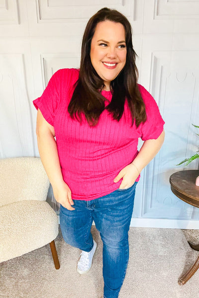 Be Your Best Fuchsia Cable Knit Dolman Short Sleeve Sweater Top - Online Only!