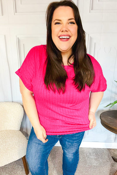 Be Your Best Fuchsia Cable Knit Dolman Short Sleeve Sweater Top - Online Only!