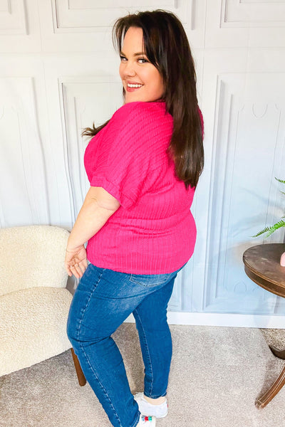 Be Your Best Fuchsia Cable Knit Dolman Short Sleeve Sweater Top - Online Only!