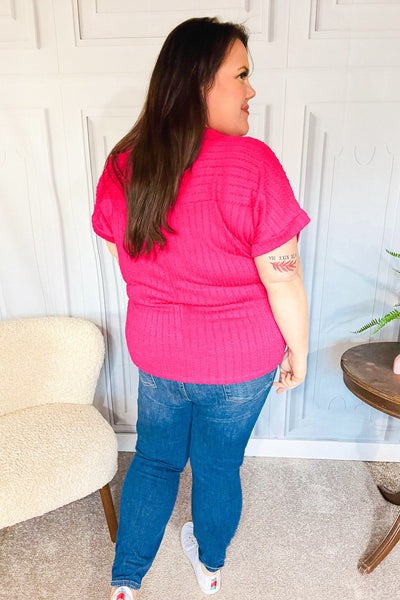 Be Your Best Fuchsia Cable Knit Dolman Short Sleeve Sweater Top - Online Only!