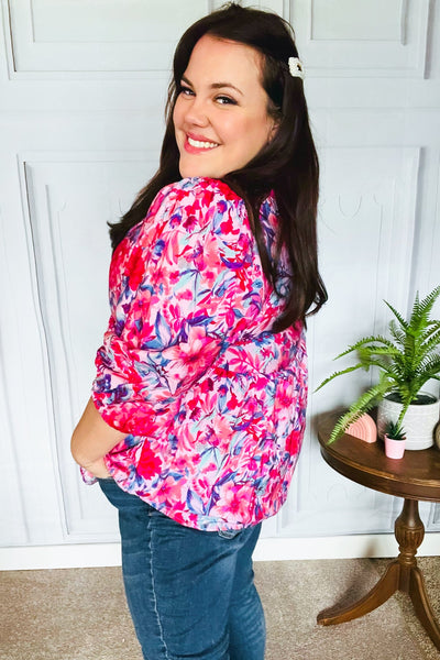 Feeling Femmi Pink & Fuchsia Floral Peplum Woven Top - Online Only!