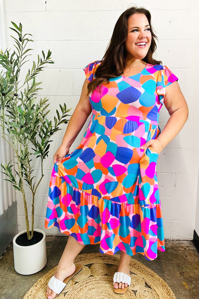 Bold & Beautiful Multicolor Abstract Floral Fit & Flare Midi Dress - Online Only!