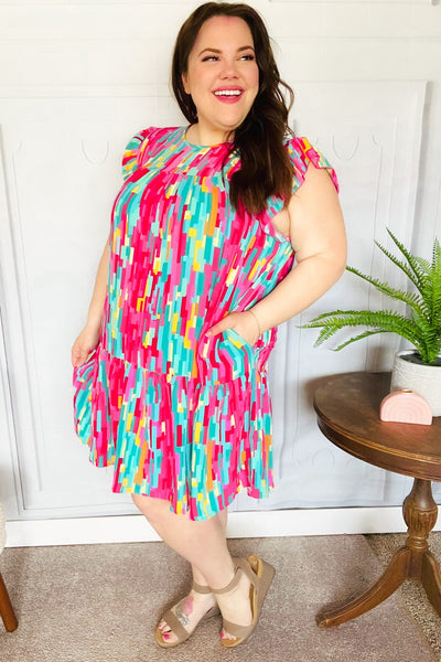 Feeling Bold Multicolor Abstract Print Tiered Ruffle Sleeve Dress - Online Only!