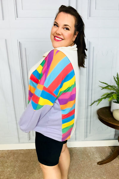 Feeling Bold Lilac Multicolor Stripe Collared V Neck Pullover - Online Only!