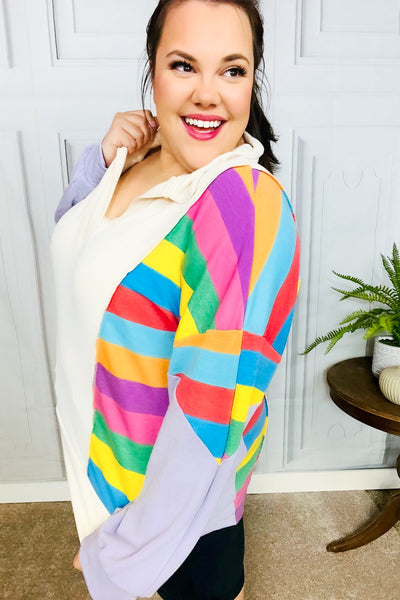 Feeling Bold Lilac Multicolor Stripe Collared V Neck Pullover - Online Only!