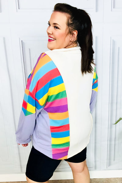 Feeling Bold Lilac Multicolor Stripe Collared V Neck Pullover - Online Only!