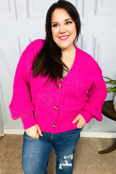 Pretty In Pink Button Down Pointelle Knit Cardigan - Online Only!