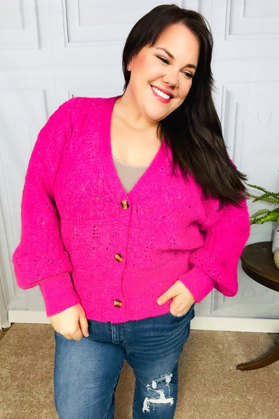 Pretty In Pink Button Down Pointelle Knit Cardigan - Online Only!