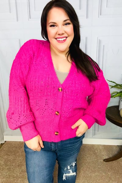 Pretty In Pink Button Down Pointelle Knit Cardigan - Online Only!