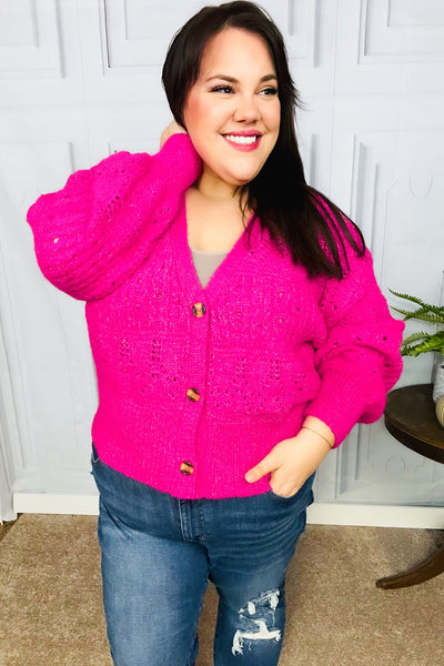 Pretty In Pink Button Down Pointelle Knit Cardigan - Online Only!