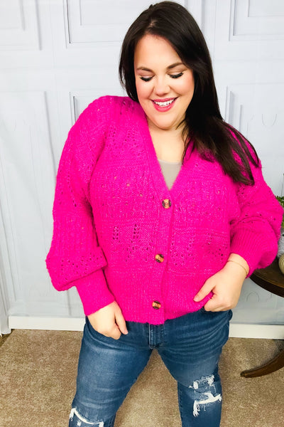 Pretty In Pink Button Down Pointelle Knit Cardigan - Online Only!