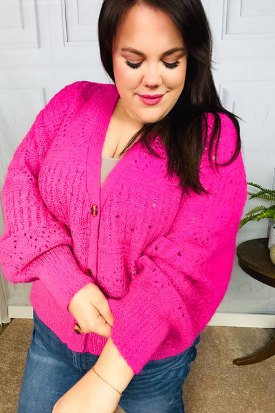 Pretty In Pink Button Down Pointelle Knit Cardigan - Online Only!