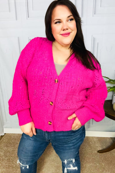 Pretty In Pink Button Down Pointelle Knit Cardigan - Online Only!