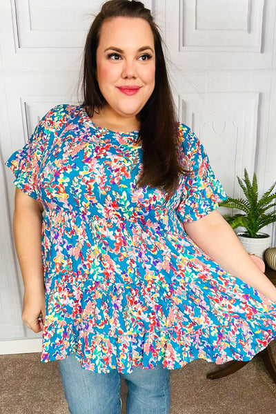 Blue Floral Ruffle Hem Tiered Top - Online Only!