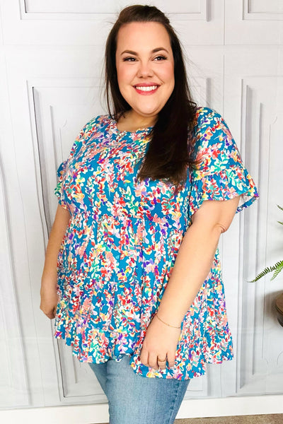 Blue Floral Ruffle Hem Tiered Top - Online Only!