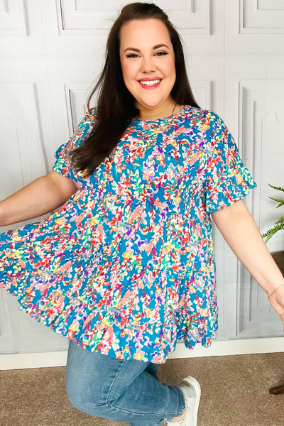 Blue Floral Ruffle Hem Tiered Top - Online Only!