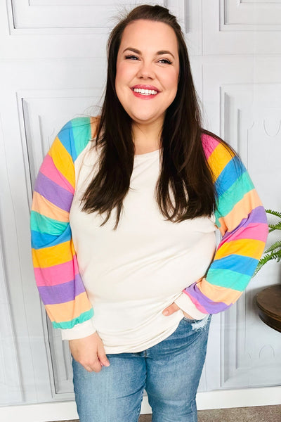 Rainbow Bubble Sleeve Terry Raglan Top - Online Only!