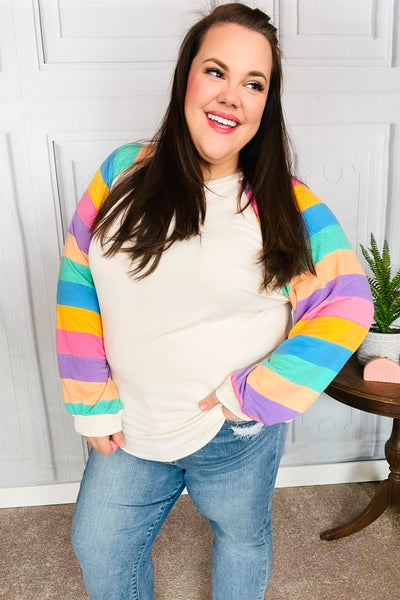 Rainbow Bubble Sleeve Terry Raglan Top - Online Only!