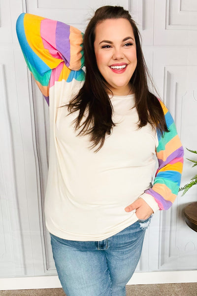 Rainbow Bubble Sleeve Terry Raglan Top - Online Only!