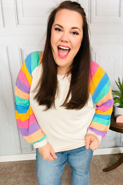 Rainbow Bubble Sleeve Terry Raglan Top - Online Only!