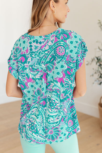 Cap Sleeve Top in Magenta and Teal Paisley - Online Only!