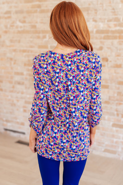 Blue and Pink Retro Ditsy Floral Top - Online Only!