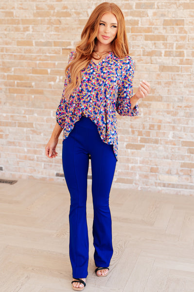 Blue and Pink Retro Ditsy Floral Top - Online Only!