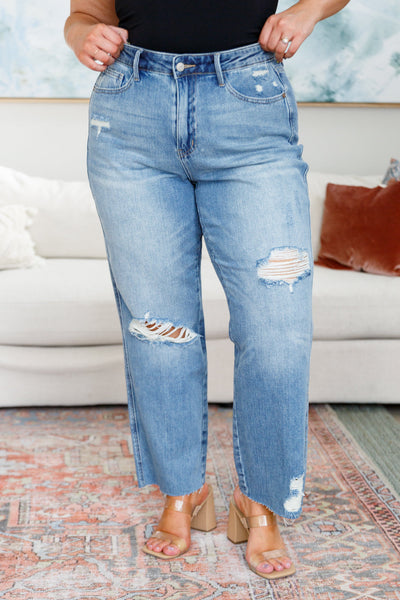 Judy Blue High Rise Rigid Magic Destroy Slim Straight Jeans - Online Only!