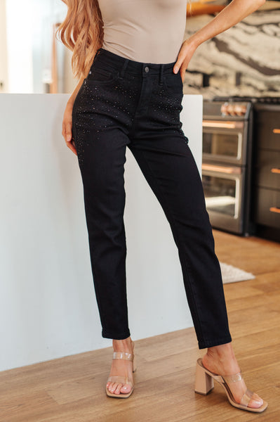 Judy Blue Rhinestone Slim Fit Jeans in Black - Online Only!