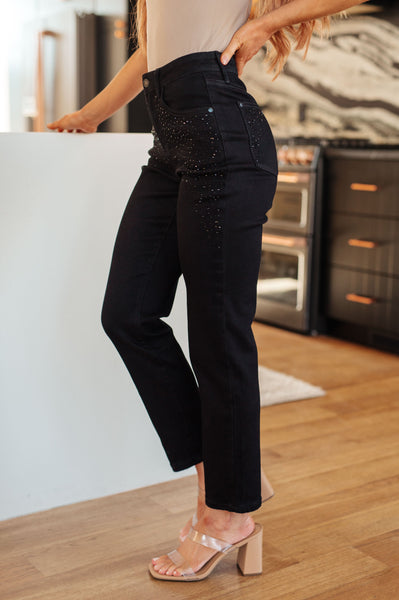 Judy Blue Rhinestone Slim Fit Jeans in Black - Online Only!