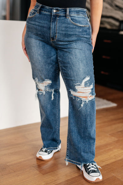 Judy Blue High Rise 90's Straight Jeans in Dark Wash - Online Only!