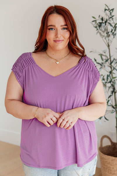 Ruched Cap Sleeve Top in Lavender - Online Only!