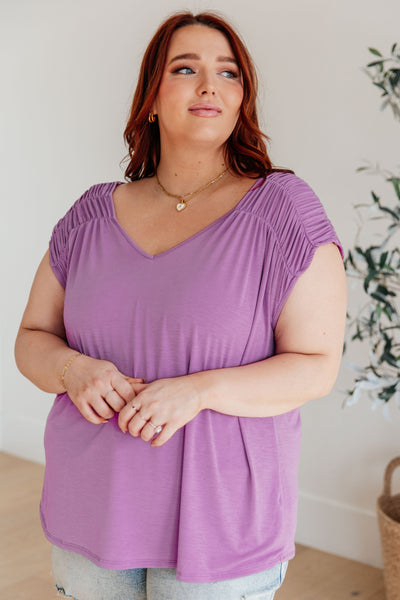 Ruched Cap Sleeve Top in Lavender - Online Only!