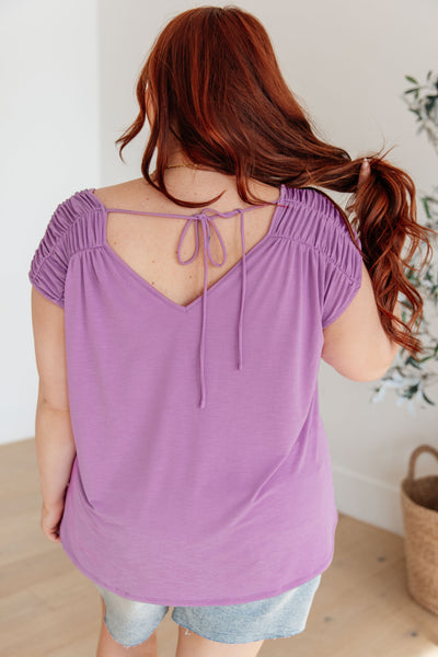 Ruched Cap Sleeve Top in Lavender - Online Only!