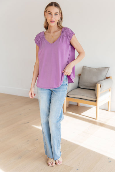 Ruched Cap Sleeve Top in Lavender - Online Only!