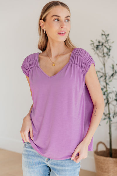 Ruched Cap Sleeve Top in Lavender - Online Only!