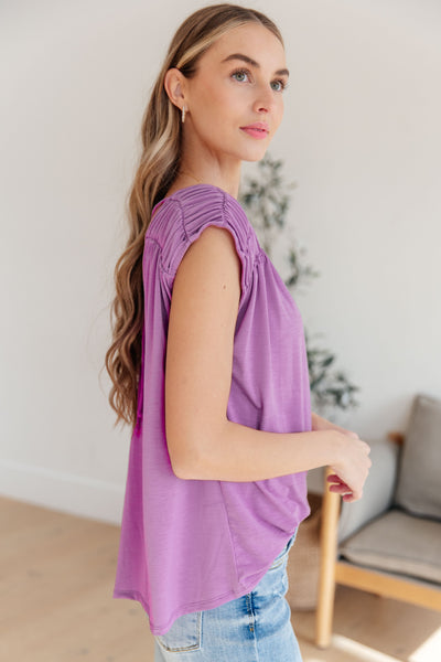 Ruched Cap Sleeve Top in Lavender - Online Only!