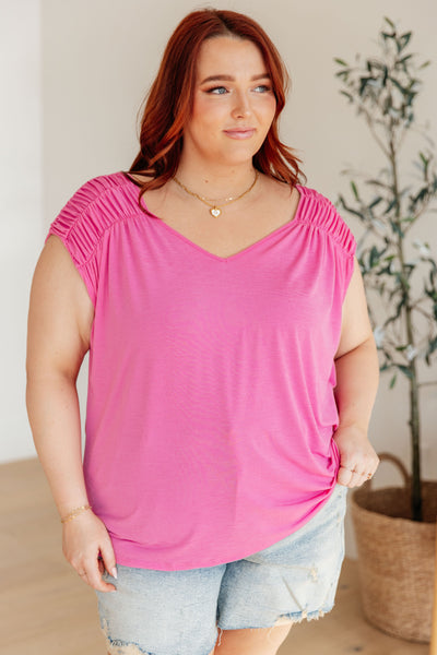 Ruched Cap Sleeve Top in Magenta - Online Only!