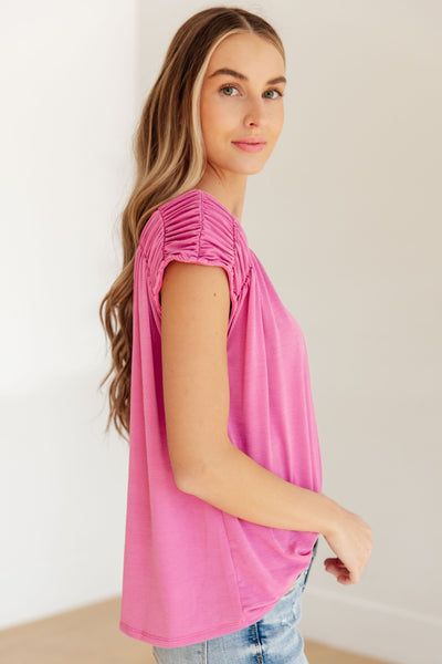 Ruched Cap Sleeve Top in Magenta - Online Only!