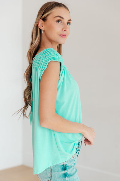 Ruched Cap Sleeve Top in Neon Blue - Online Only!